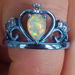 New Blue Fire Opal Crown Tiara Ring sz 7